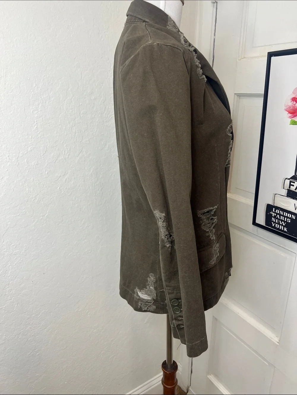 NWT Carmar Olive Green Distressed Blazer Jacket Size S